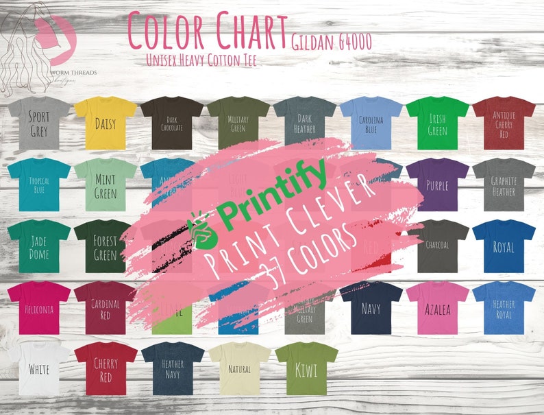 Gildan 64000 Size Chart Gildan 64000 Color Chart Color Chart - Etsy