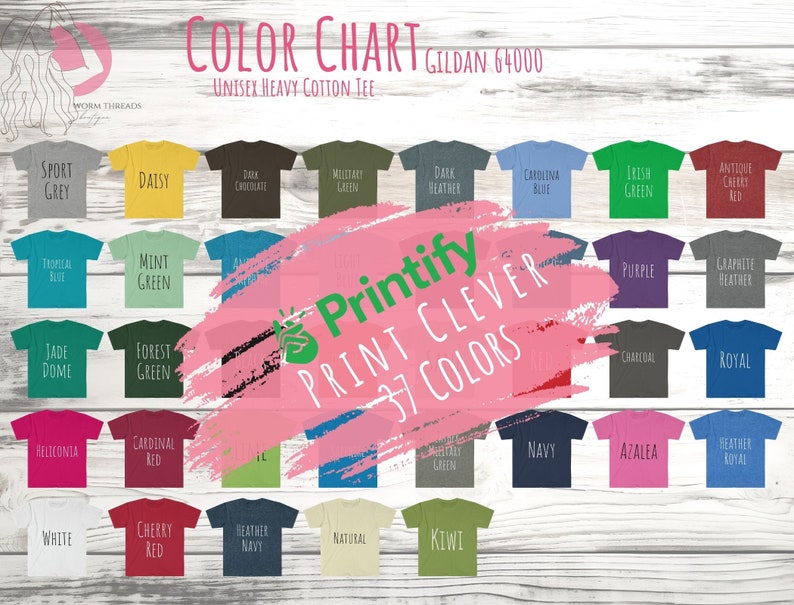 Gildan 64000 Size Chart Gildan 64000 Color Chart Color Chart Etsy