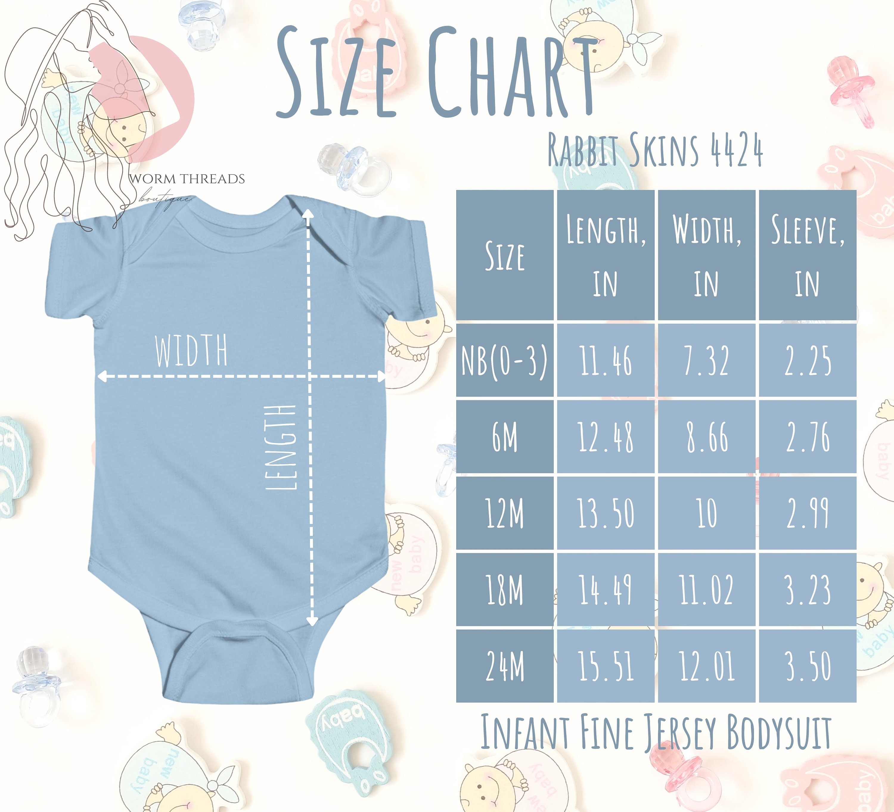Rabbit Skins Size Chart 4424 Color and Size Chart, Printify, Swiftpod