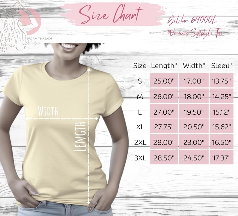 Gildan 64000L Color Chart and Size Chart, G640L Ladies Softstyle T ...