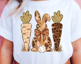 Easter Bunny Leopard Print Carrot Shirt, Kids Spring Toddler Tee