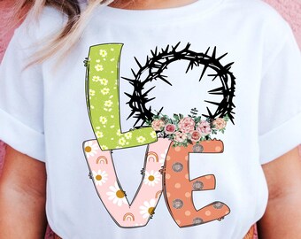 Easter LOVE Crown Shirt, Kids Spring Floral Tee, Toddler Youth Hunt Apparel