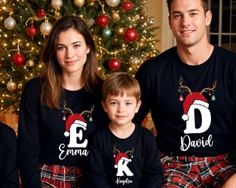Camiseta navideña personalizada, regalos navideños personalizados, pijamas familiares de manga larga.