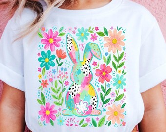 Easter Bunny Floral T-Shirt, Kids Spring Hunt Apparel