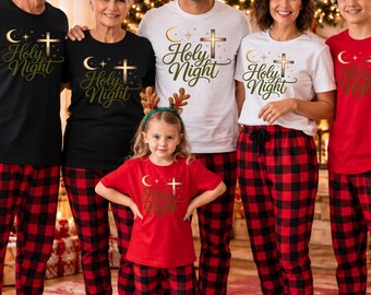 Camiseta navideña familiar cristiana Noche Santa, Camiseta navideña familiar religiosa de la Natividad con la historia real de la Noche de Paz, Regalos de Navidad