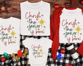 Christ the Lord is Born Shirt, Family Christmas Pajama Tops