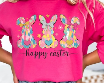 Cute Easter Bunny Rabbit Sweatshirt/ Cute Rabbit Sweater/ Coquette Happy Eastermm Sweater/ Pastel Color Groovy Sweater/ Popular Spring Tee
