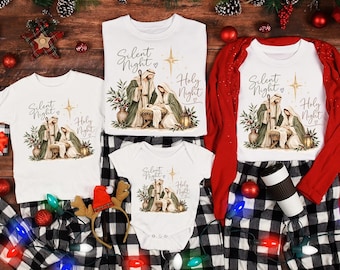 Camiseta navideña familiar cristiana Noche Santa, Camiseta navideña familiar religiosa de la Natividad con la historia real de la Noche de Paz, Regalos de Navidad