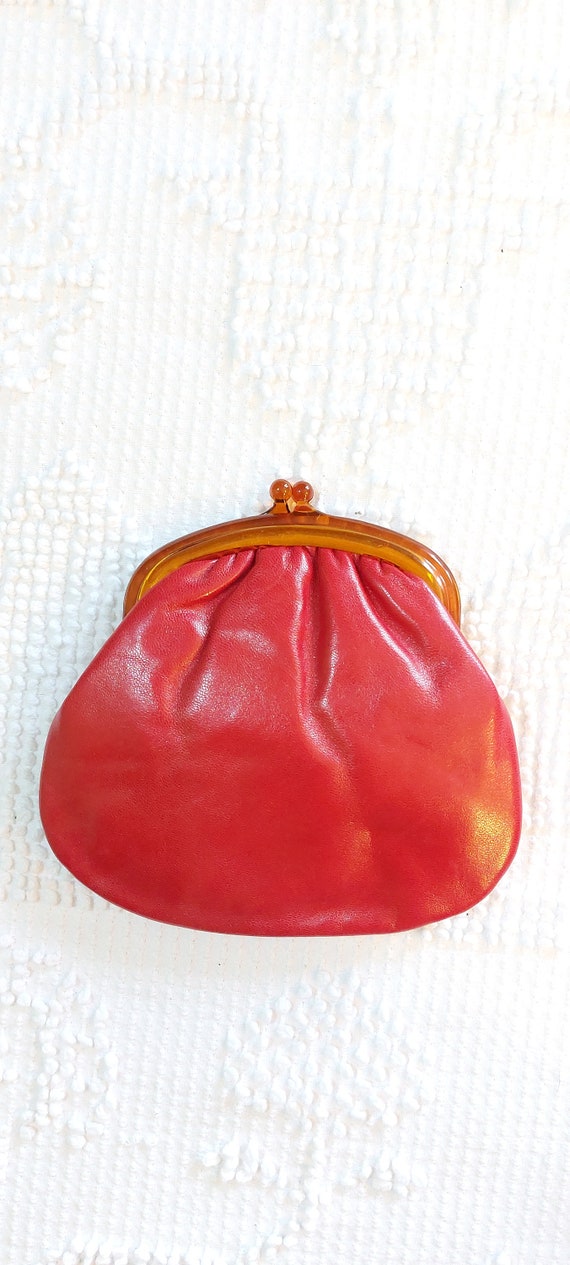 Vintage Red Leather Kiss Clasp Purse Italy