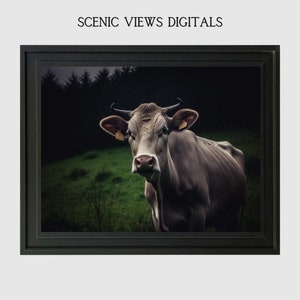 Cow Wall Art Cow Decor Cow with Horns Cow in Field Cow at Dusk Instant Download