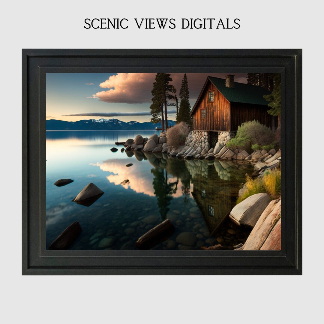 Log Cabin Lake House Instant Download Mountains Wall Art Lake Decor ...