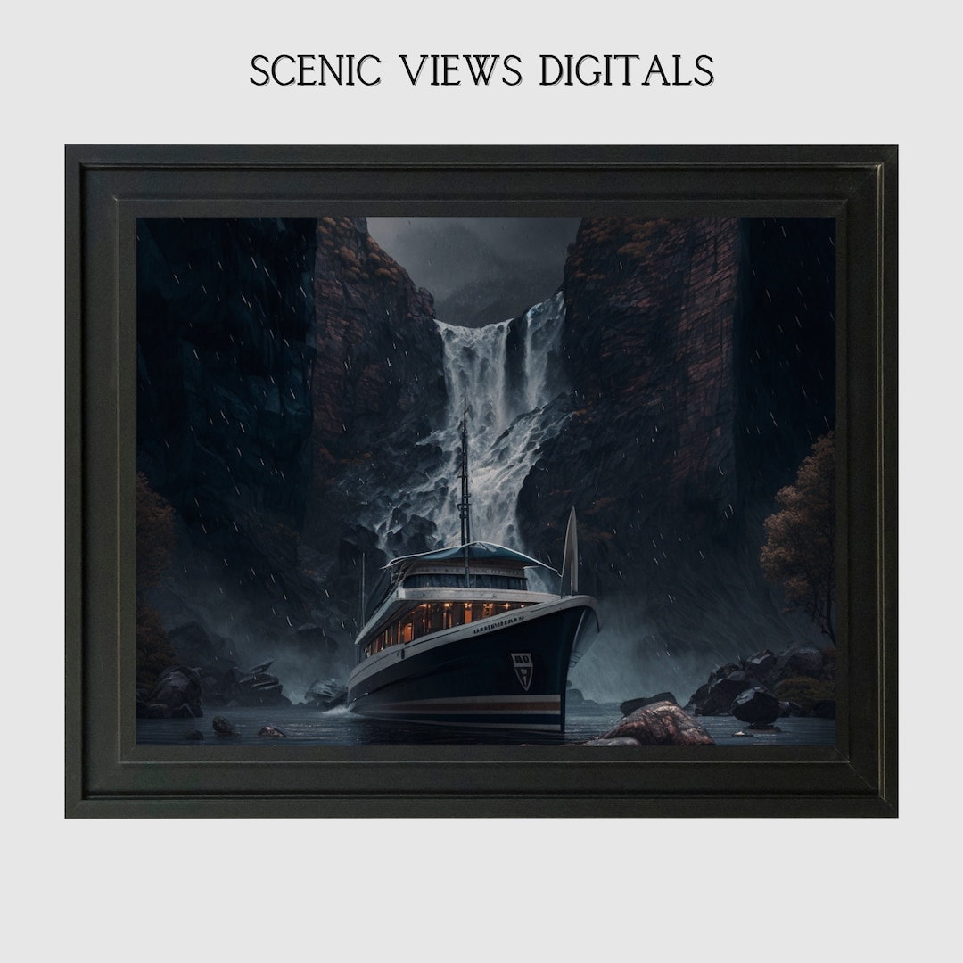 Storm Wall Art Storm With Boat Wall Art Boat Night Ride Waterfall Decor