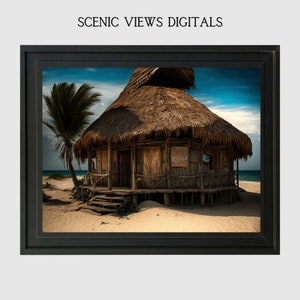 Tiki Hut on the Beach Instant Download Tiki Hut Wall Art Beach Decor Tropical Decor Palm Tree Wall Art