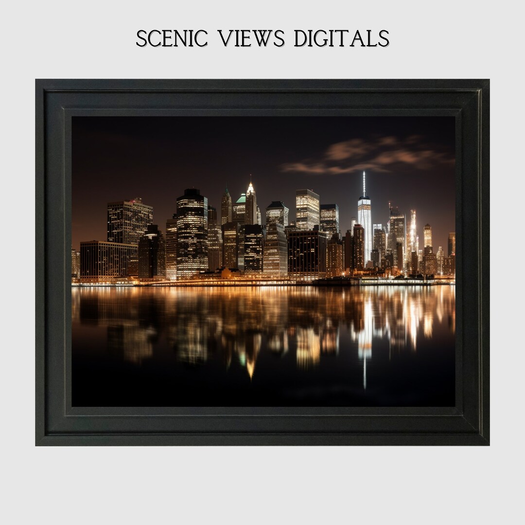View of City Skyline Nighttime City Skyline Decor Big City Wall Art Skyscraper ...