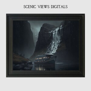 Waterfall at Night Wall Art Boat wall Art Storm Art Boat Decor Boat Waterfall Wall Art Instant Download Home Decor