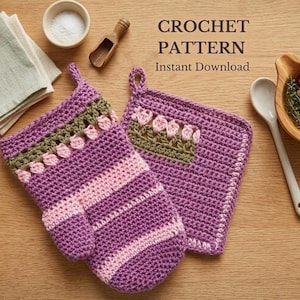 Flower Crochet Pot Holder & Oven Mitt Pattern (PDF Download, English)