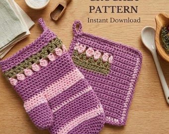 Flower Crochet Pot Holder & Oven Mitt Pattern (PDF Download, English)