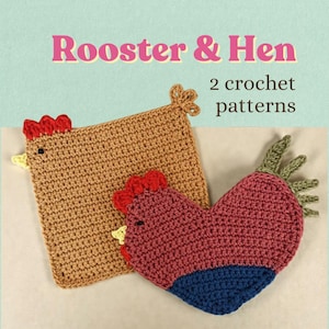Crochet Chicken & Rooster Trivets, Farmhouse Hot Pads Coasters – Quick and Easy PDF Pattern (English)