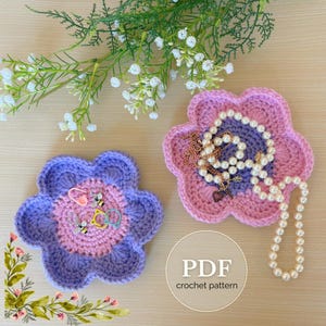 Crochet Flower Jewelry Holder Pattern – Quick & Easy Trinket Dish Coaster (PDF Download, English)
