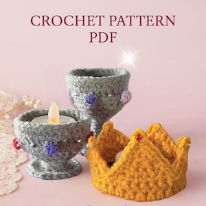 Crochet Candle Holder Pattern: Halloween Crown & Goblet Tealight Cozy (PDF, English