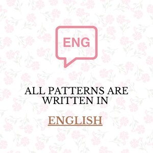 Graphic stating that all crochet patterns are written in English.