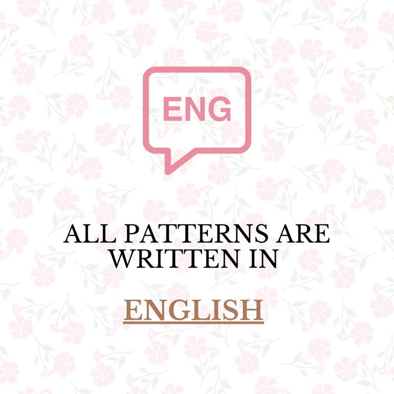 Graphic stating that all crochet patterns are written in English.