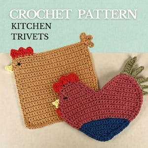 Crochet Chicken & Rooster Trivets, Farmhouse Hot Pads Coasters – Quick and Easy PDF Pattern (English)