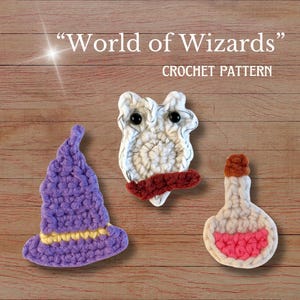 Crochet Appliques Wizard Pattern: Owl, Hat, Potion - Fantasy Magic Motifs [Digital PDF, English]