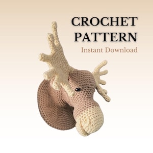 Patrón de cabeza de alce: Tapiz de pared de ganchillo con efecto de taxidermia (PDF digital, inglés)