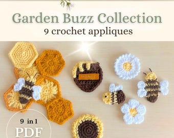 Crochet Bee Appliques Pattern: Honeycomb, Flowers, Bees, Honeypot (Digital PDF, English)