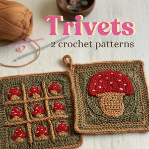 Mushroom Crochet Pattern | Granny Square Potholders Set of 2  (PDF Download, English)