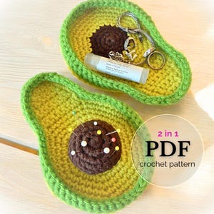 Avocado Crochet Tray Pattern - 2-in-1 Pin Cushion & Trinket Dish - Cute and Practical Home Decor and Gift [DIGITAL, PDF, ENGLISH]