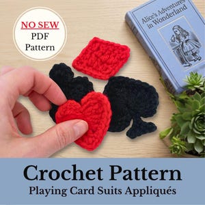 Crochet Card Suit Applique Pattern: Hearts, Spades, Clubs, Diamonds (PDF Download)