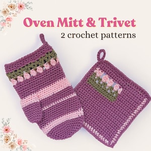 Flower Crochet Pot Holder & Oven Mitt Pattern (PDF Download, English)