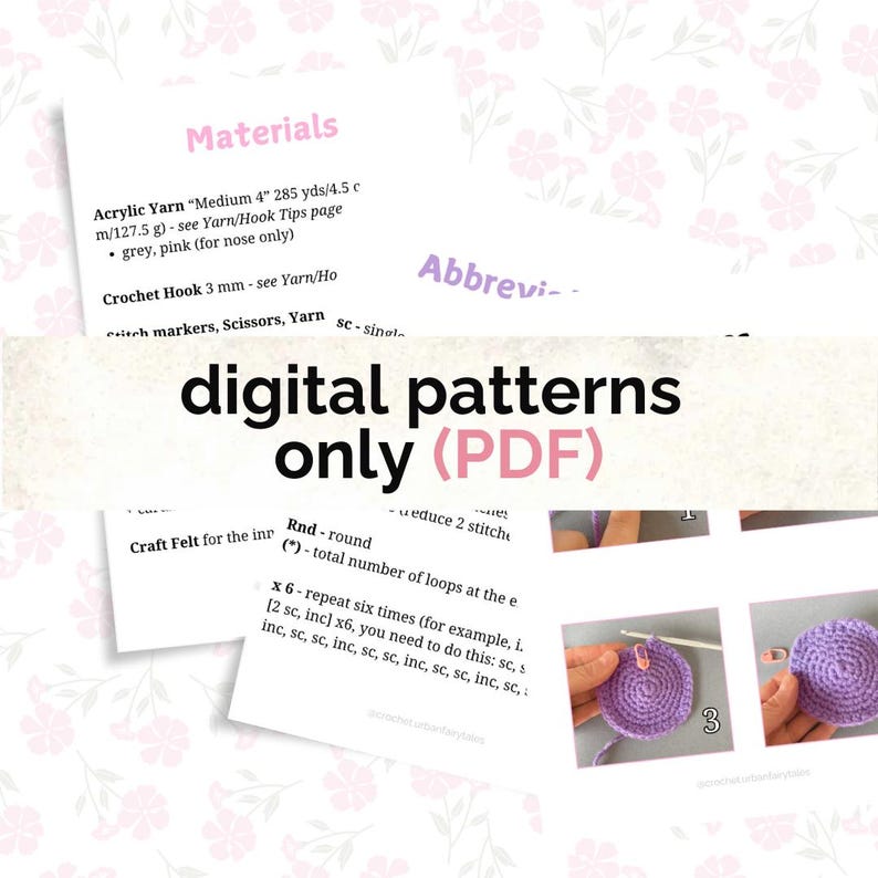 Digital crochet pattern information graphic stating that this listing is for a PDF pattern only.
