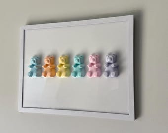 Pastel Rainbow Gummy Bear Resin Wall Art: Handmade Pop Art (12x16)