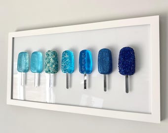 Large Blue Party Resin Popsicle Wall Art, Epoxy Home Decor (12x24)