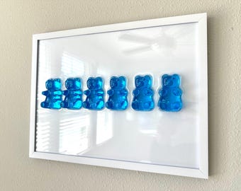 Blauwe gummibeer kunst aan de muur: handgemaakt pop-artdecor (12 x 16)