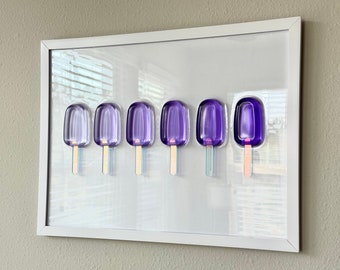 Purple Ombre Popsicle Resin Wall Art: Handmade Pop Art Decor (12x16)