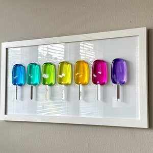 Große Regenbogen Eis am Stiel Kunstharz (12x24), Eis am Stiel Popsicle, Epoxy Wohnkultur, handgemachte 3D Resin Kunst, Pop Art Wandbehang