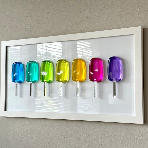 Large Rainbow Popsicle Resin Wall Art: Handmade Pop Art Decor (12x24)
