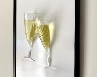 Champagne Flutes Resin Wall Art: Handmade Pop Art Decor (12x16)