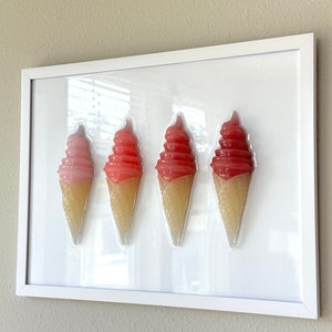 Pink Ombre Ice Cream Resin Wall Art:Handmade Pop Art Decor (12x16)