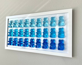 Large Blue Ombre Gummy Bear Resin Wall Art: Handmade Pop Art Decor (12x24)