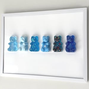 Blue Party Gummy Bear Resin Wall Art: Handmade Pop Art Decor (12x16)