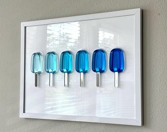 Blue Ombre Popsicle Resin Wall Art: Handmade Pop Art Decor (12x16)