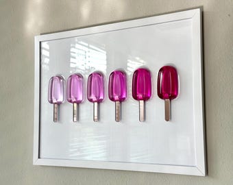 Pink Ombre Popsicle Resin Wall Art: Handmade Pop Art Decor (12x16)