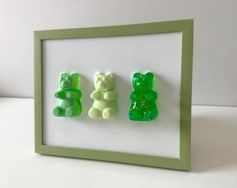 Green Gummy Bear Resin Wall Art: Handmade Pop Art Decor (8x10)