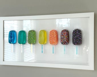 Large Rainbow Party Popsicle Resin Wall Art: Handmade Pop Art Decor (12x24)