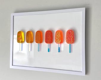 Orange Party Popsicle Resin Wall Art: Handmade Pop Art Decor (12x16)